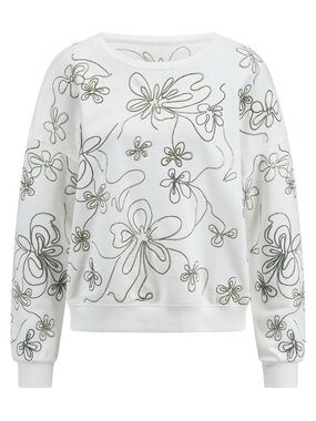 NWT Margittes off White Sweatshirt with embroidered Olive green Floras size M